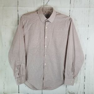 DKNY Button Down Sz 16 Pink Gray Plaid